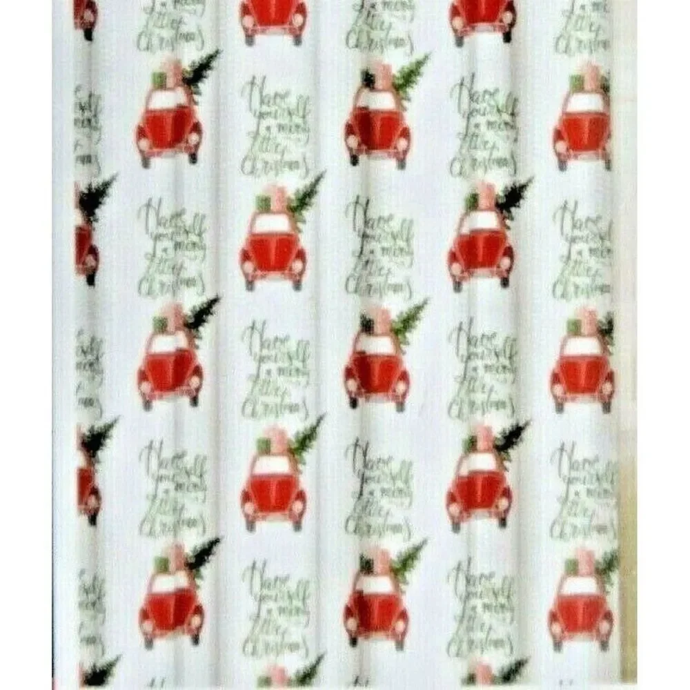 Volkswagen Beetle Car Christmas Tree Fabric Shower Curtain Red Green White NEW